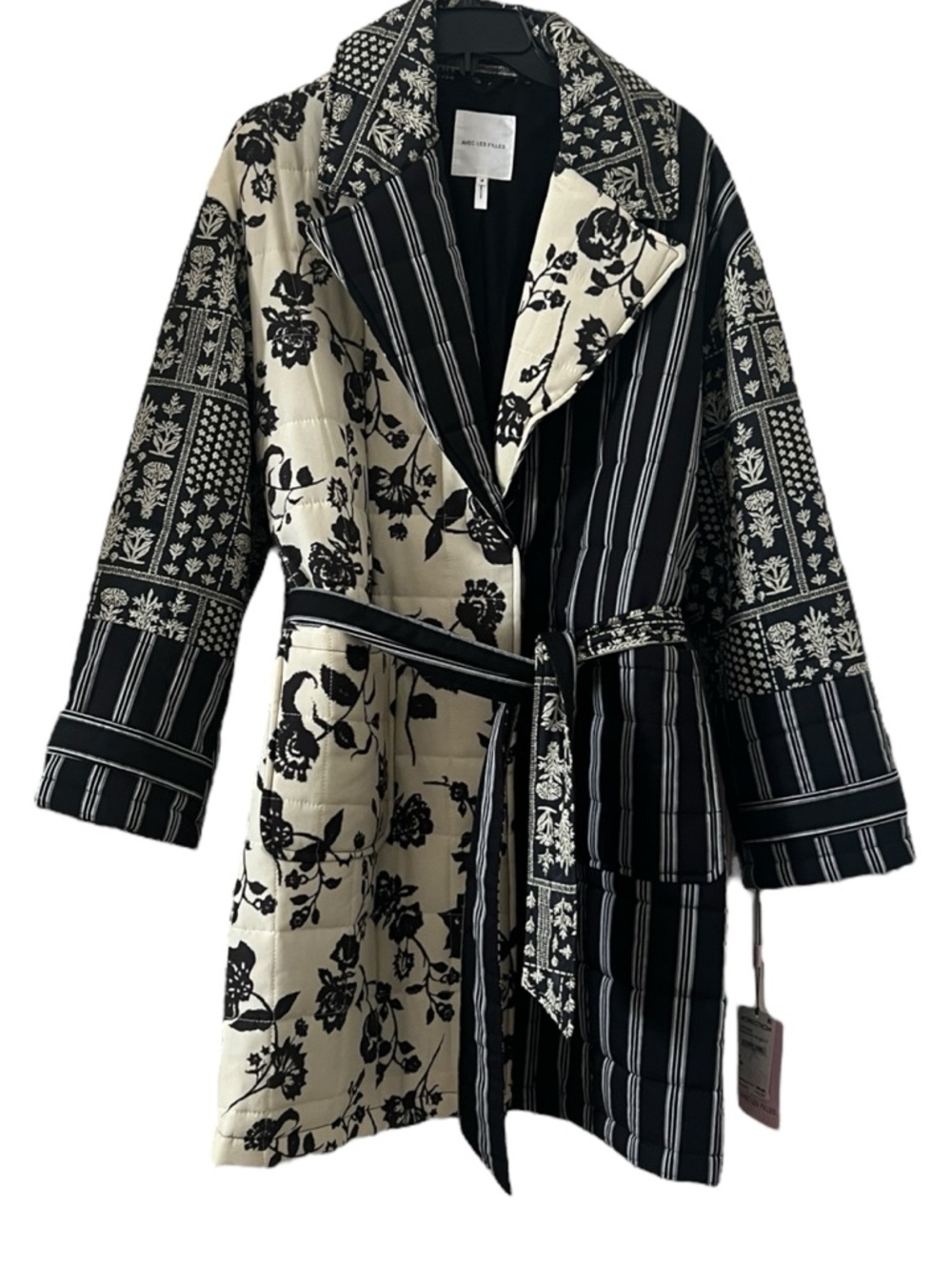 Avec Les Filles Quilted Floral Striped Robe Coat Size M - Picture 3 of 9